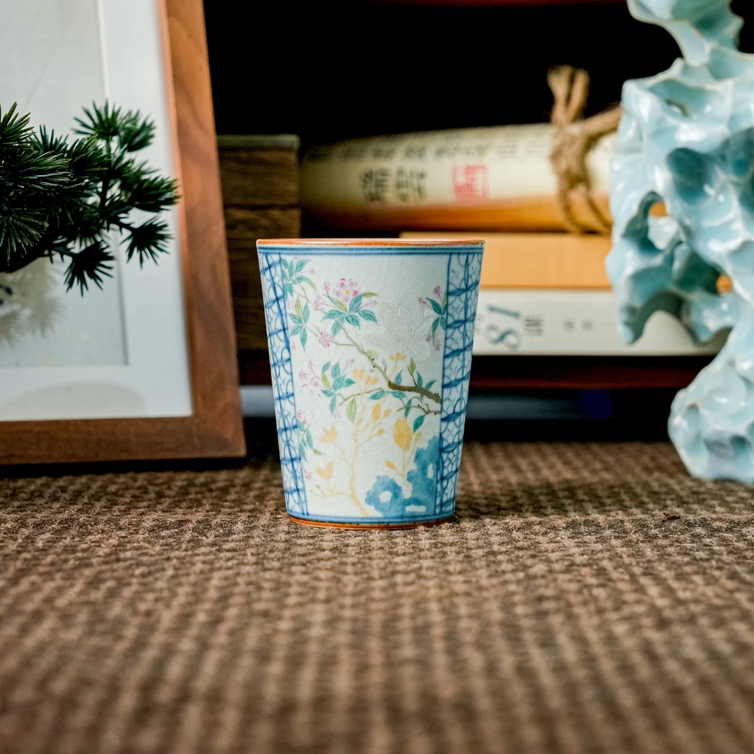 【朴云堂】铜钱开窗桃花可乐杯 100ml PYS1023