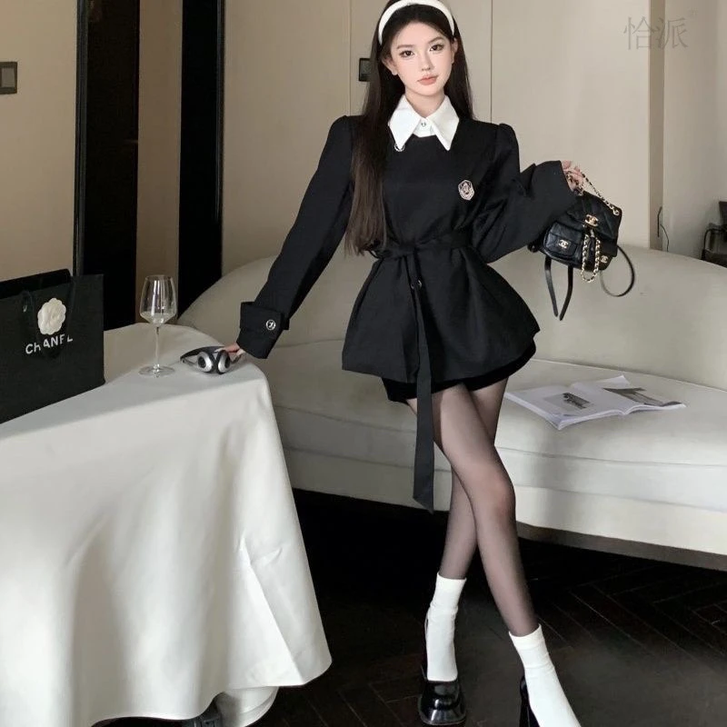 假两件小西装外套女秋季设计感小众收腰小个子宽松风衣学院风上衣