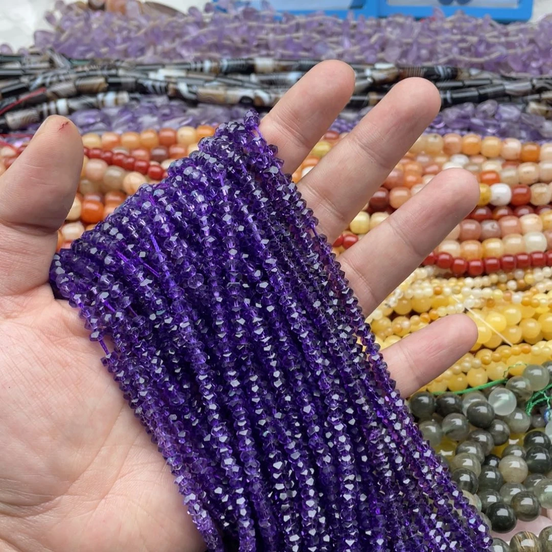 玛瑙/玉髓珠宝半成品未镶嵌三条装5mm紫水切面算盘