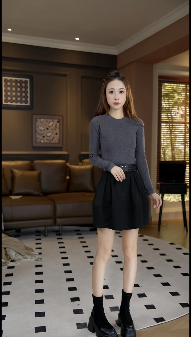 思思小个子服装【秋季新款A字美拉德风高腰显瘦短裙】25F612