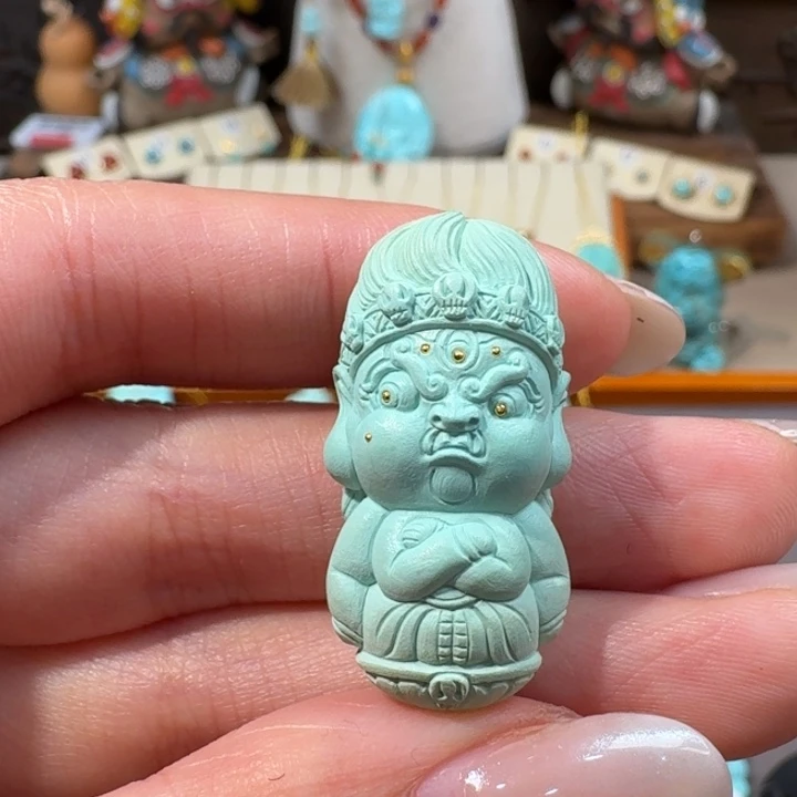 绿松石未镶嵌大黑天雕刻件