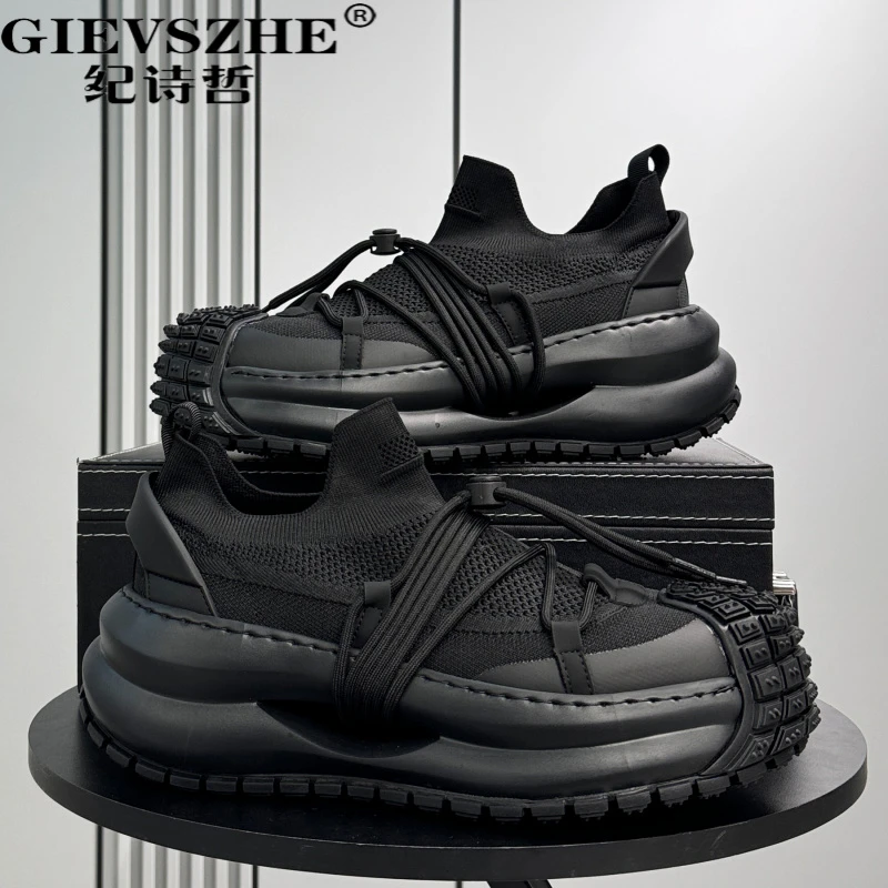 纪诗哲一脚蹬袜子鞋男夏季透气潮牌厚底老爹鞋男厚底内增高休闲鞋