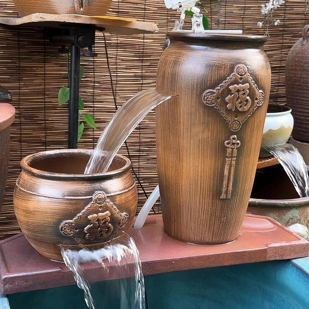 粗陶瀑布流水流水潺潺