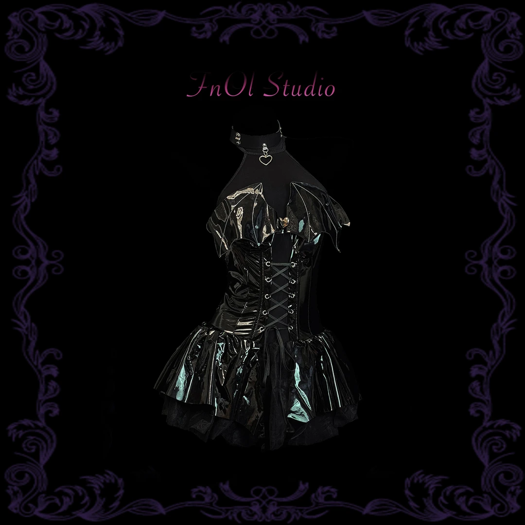 「FnOl Studio」恶魔千金 黑色辣妹战袍挂脖显瘦性感小恶魔cos套装