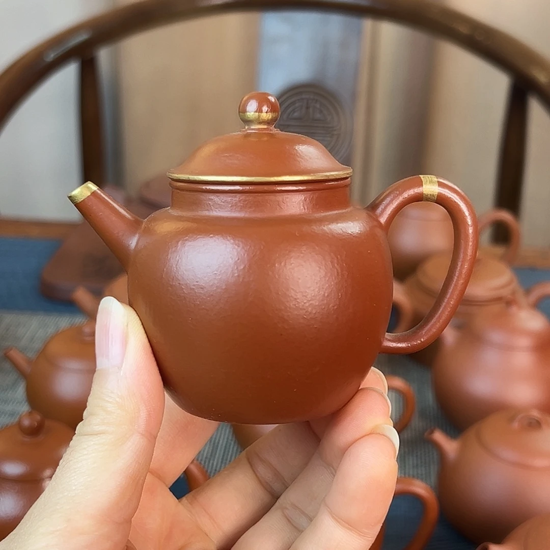 紫砂茶壶精品原矿 包金圆珠 朱泥 130cc