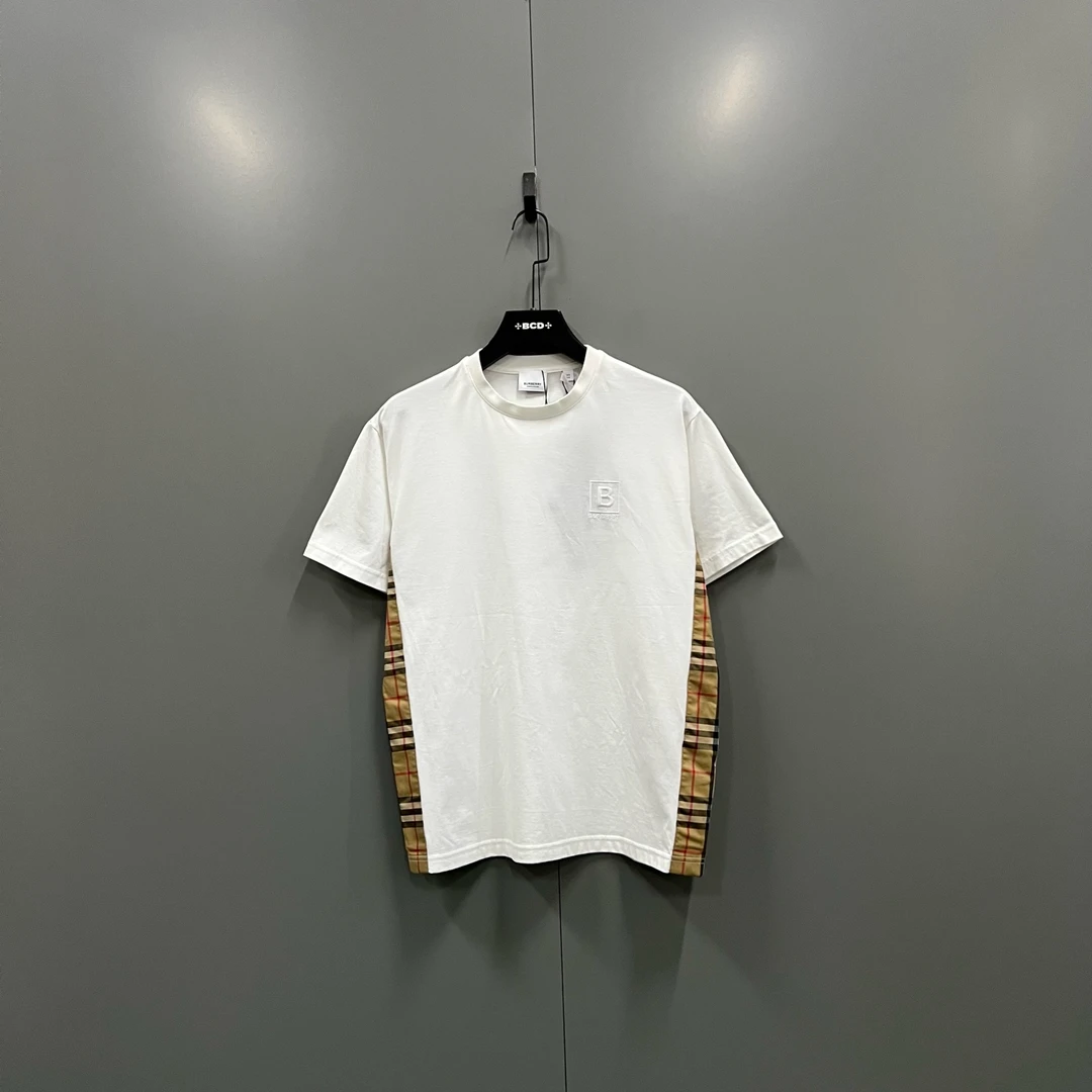 99新 BURBERRY/博柏利 h915  侧边格纹拼接短袖 XS码 017789
