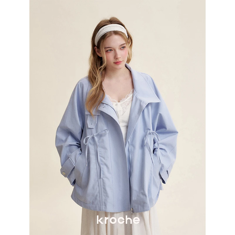 Kroche 25ss 晨雾铃兰 蝴蝶结翻领a摆外套