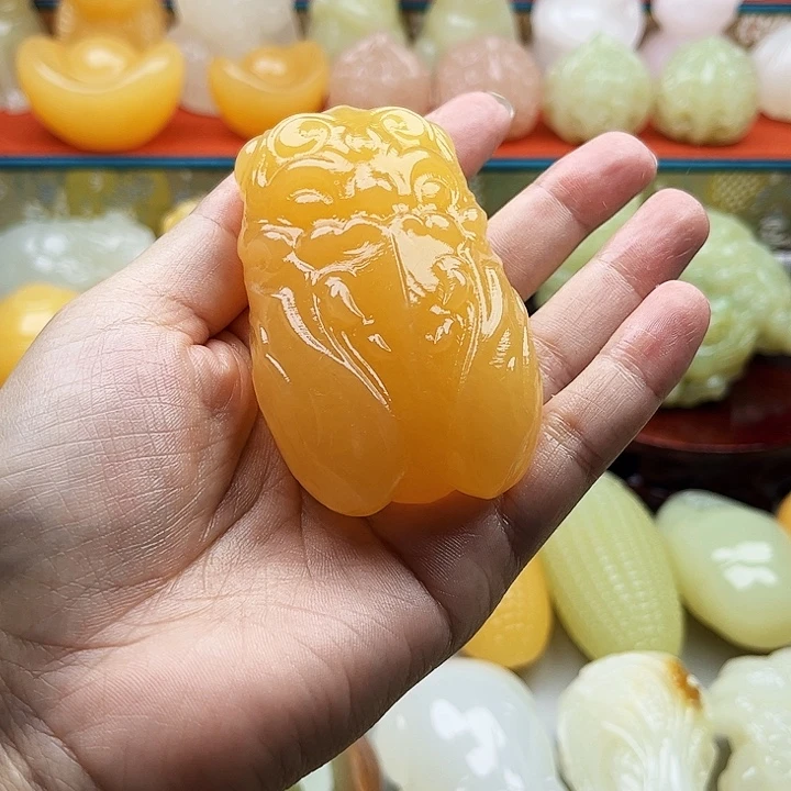 “***配石材蝉蝉手把摆件