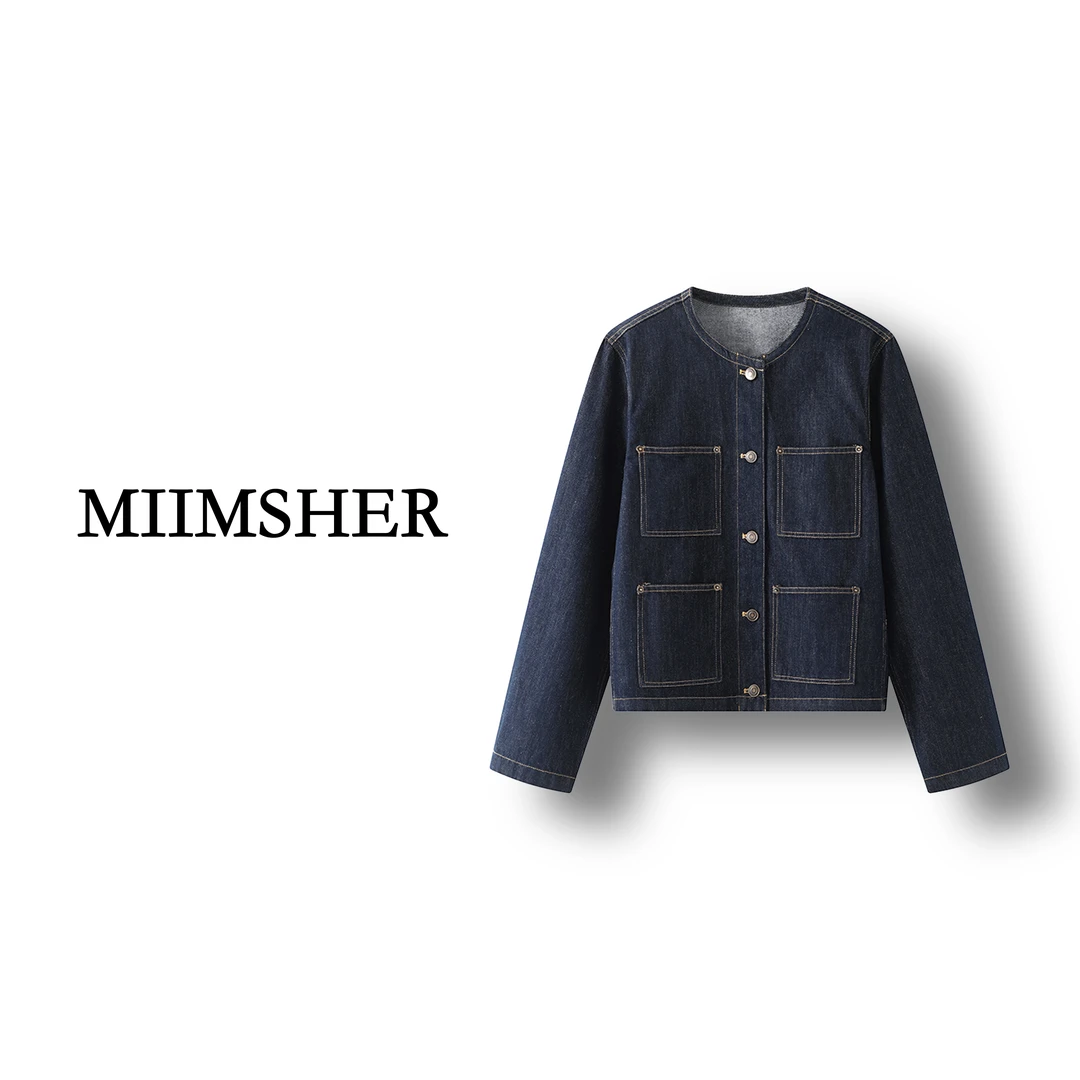 2025春季新款S小禾圆领四口袋宽松斜纹短款牛仔外套8685