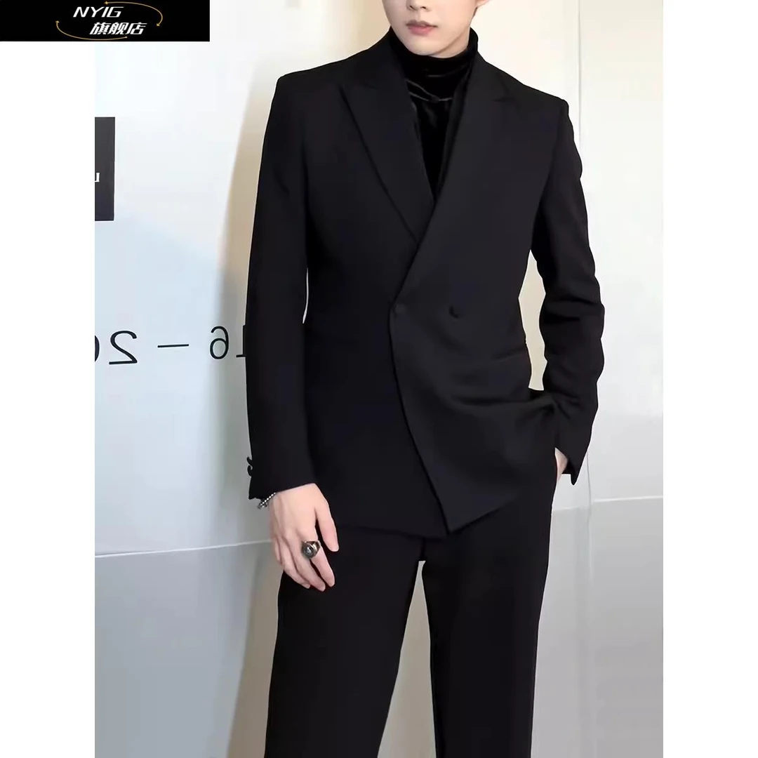 NYIG高级感痞帅西装男套装垂感西服新款单西戗驳领英伦风两件套潮