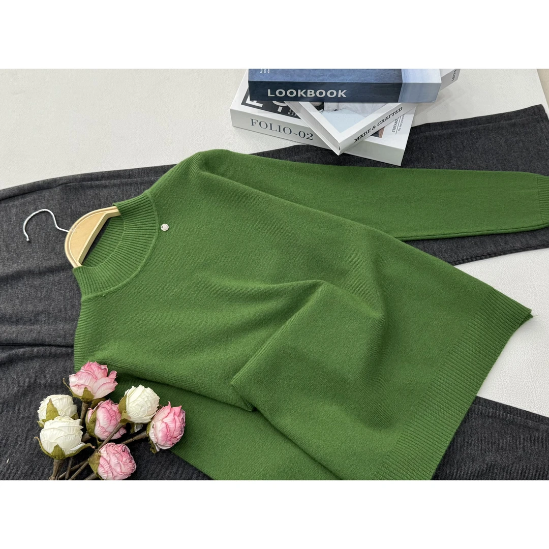 【小圆标净版套头绿】早秋新款时尚长袖针织上衣QC5293