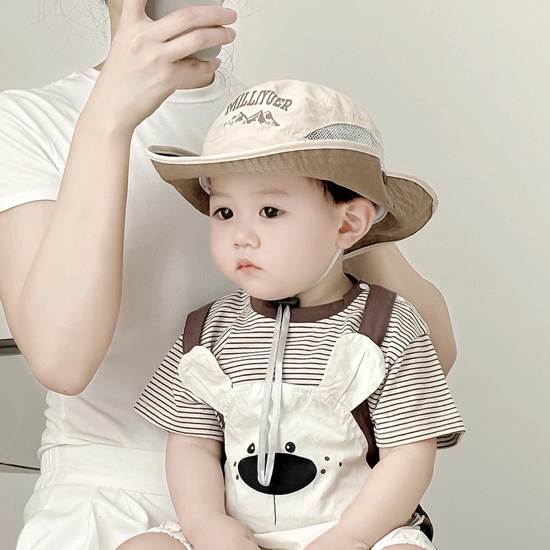 【小布丁】儿童帽子夏季薄款透气网眼遮阳防晒大檐渔夫帽速干登山帽