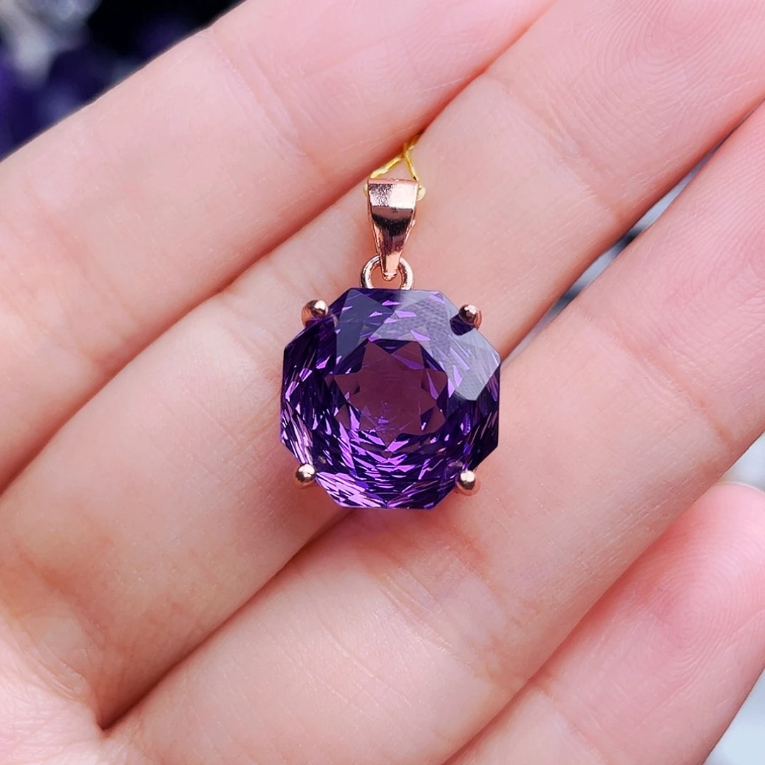 颈饰银S925镶嵌紫晶天然保真
