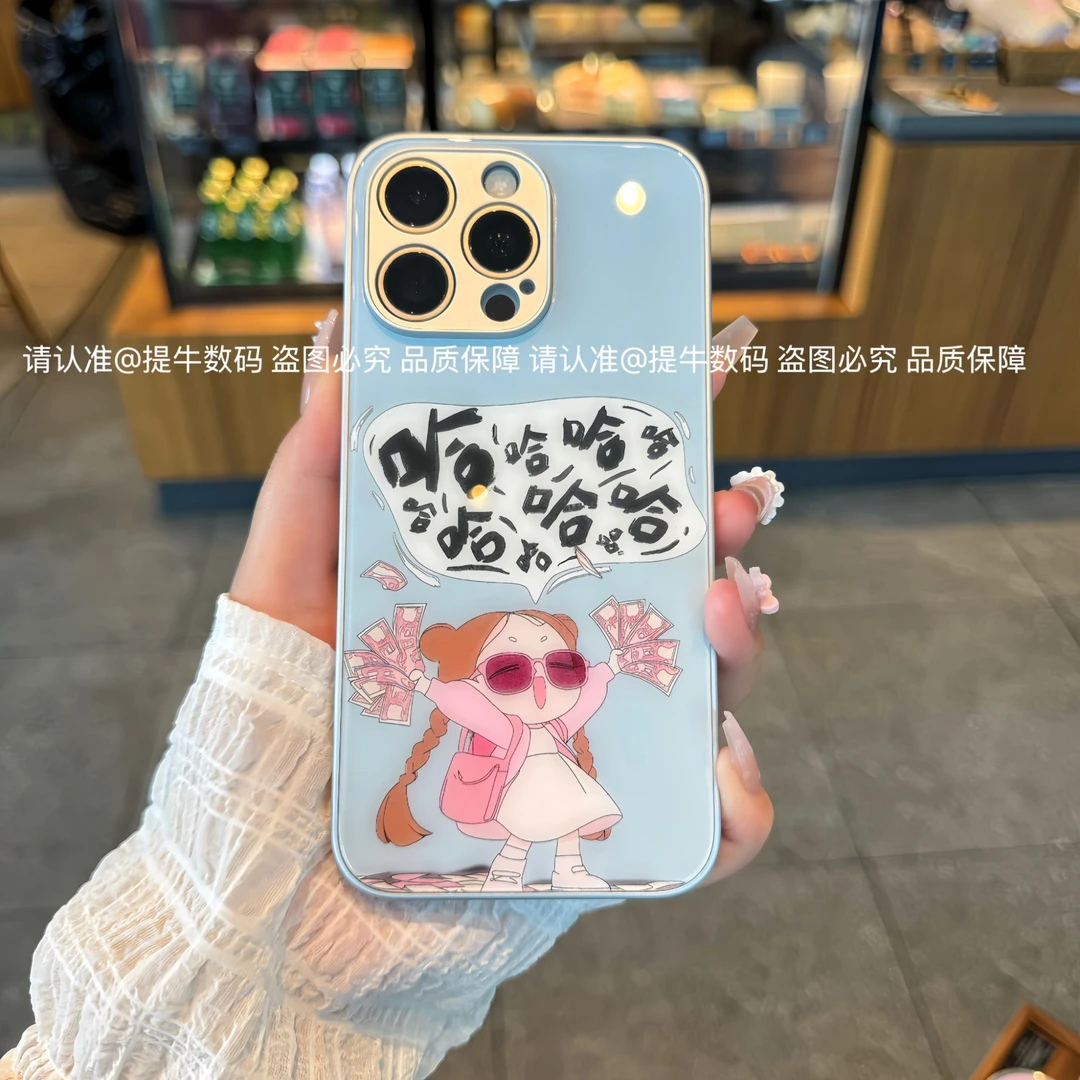 苹果/小米/华为/荣耀/OPPO/VIVO 能量女孩子金属漆钢化玻璃手机壳