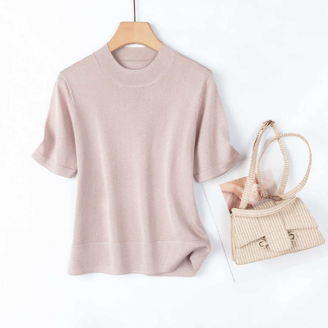 【啦啦精选】夏季简约针织圆领短袖T恤柔软光滑透气抗皱25003