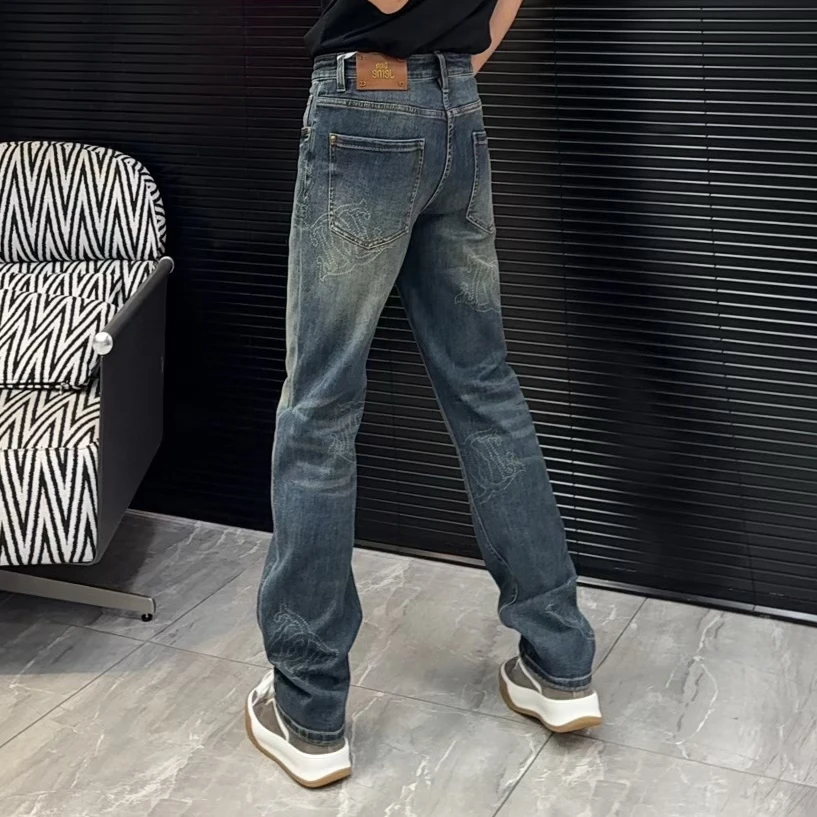 男士微宽松直筒牛仔裤025秋冬高端提花设计时尚休闲牛仔裤