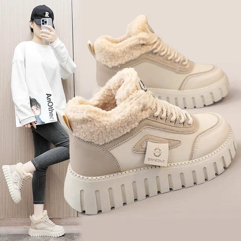 新款2025秋冬季松糕厚底保暖女鞋防水加绒外穿雪地靴棉鞋运动网红