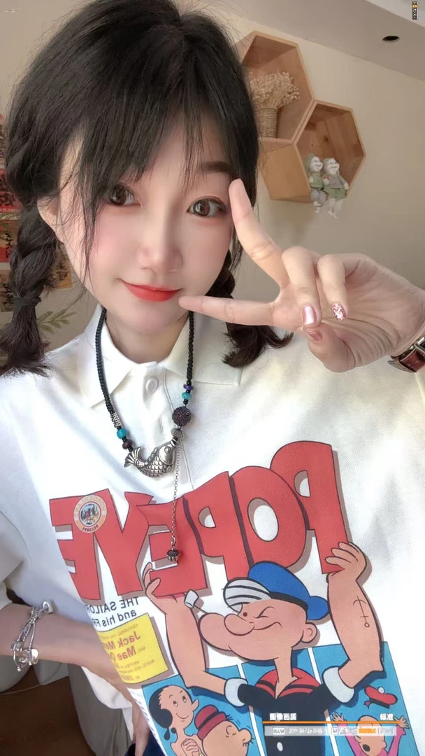 【大力水手】时尚可爱减龄百搭宽松显瘦纯色polo领卡通短袖T恤