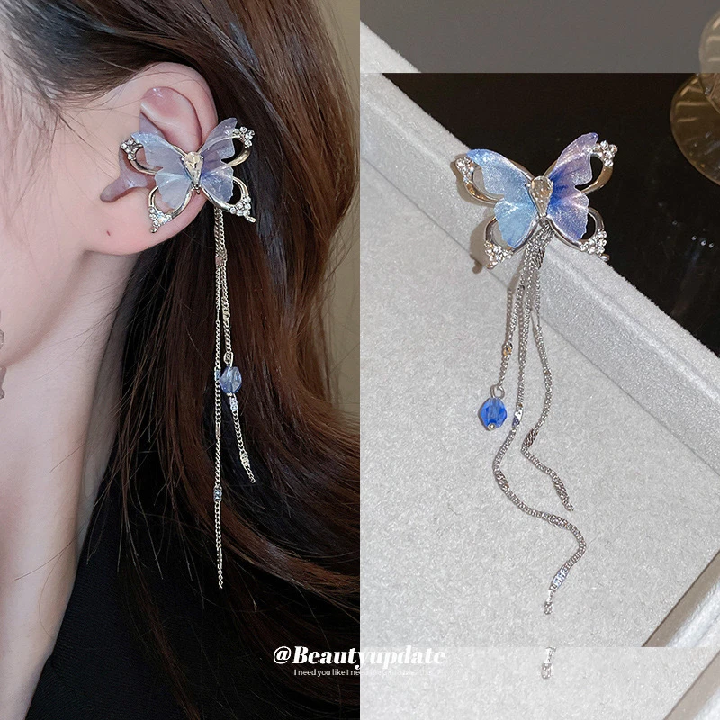 铜合金耳饰 精品/蝴蝶水滴耳夹高级感流苏无耳洞耳骨夹超仙网红款