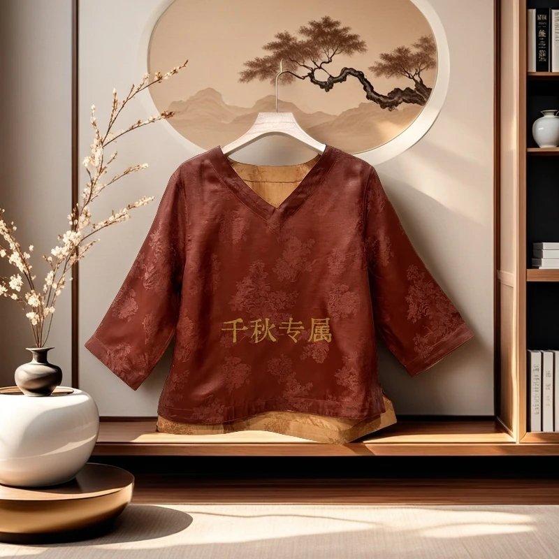 【千秋专属】348新中式上衣2025复古重磅提花圆领