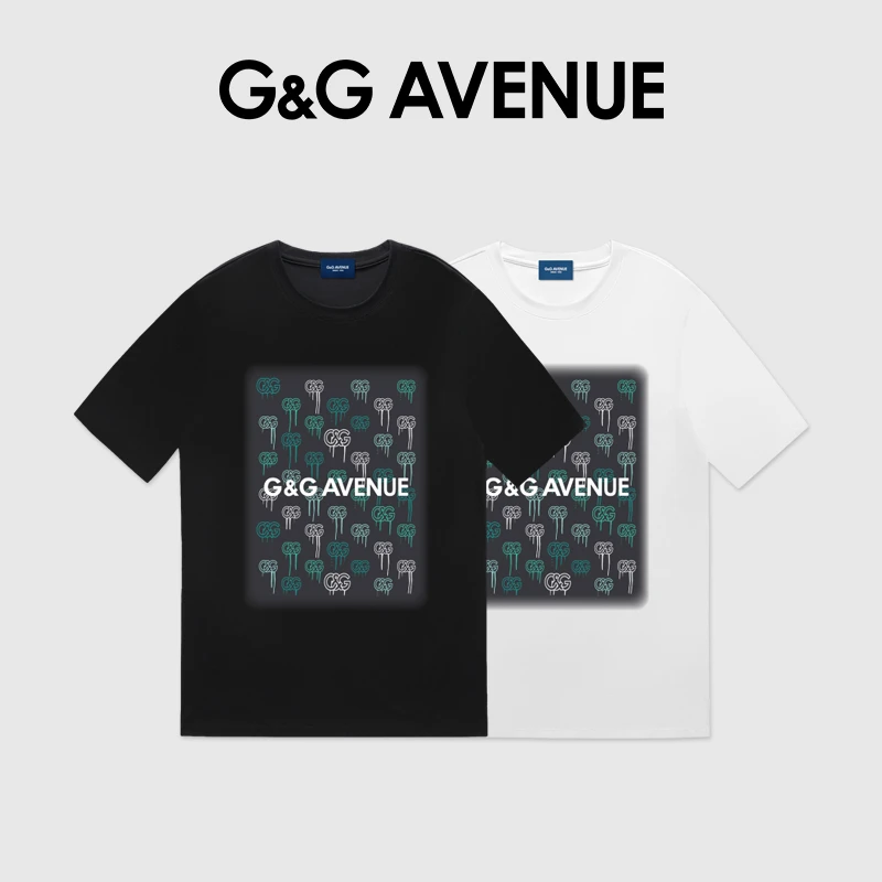 法国G&G AVENUE轻奢潮牌百搭时尚重磅印花T恤衫男女士半袖透气