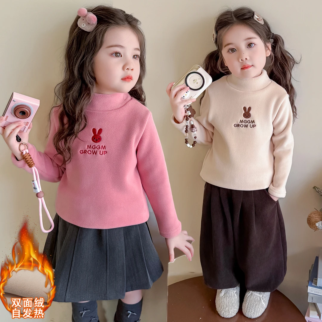 女童加厚打底衫2025冬季新款儿童洋气百搭女宝宝韩版内搭保暖上衣