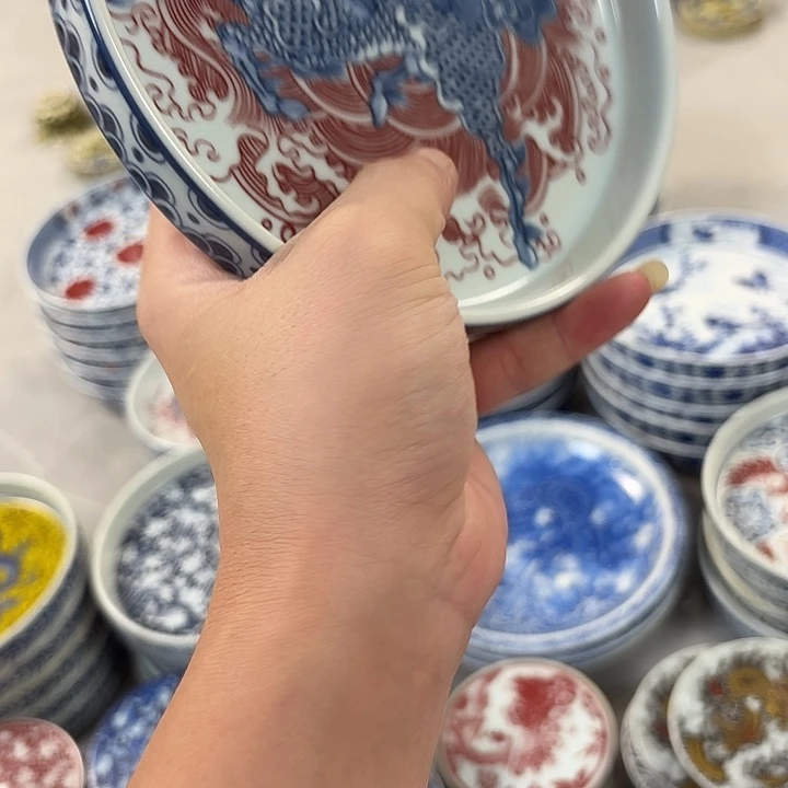 瓷片釉里红麒麟踏浪大胡乘景德镇