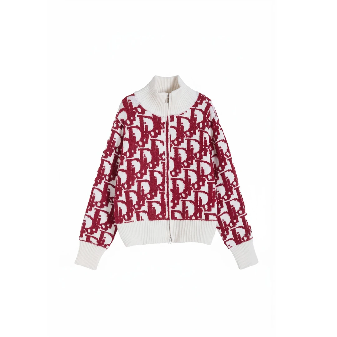 秋冬立领外套字母刺绣长袖针织衫女上衣时尚名媛轻奢7826 高领红