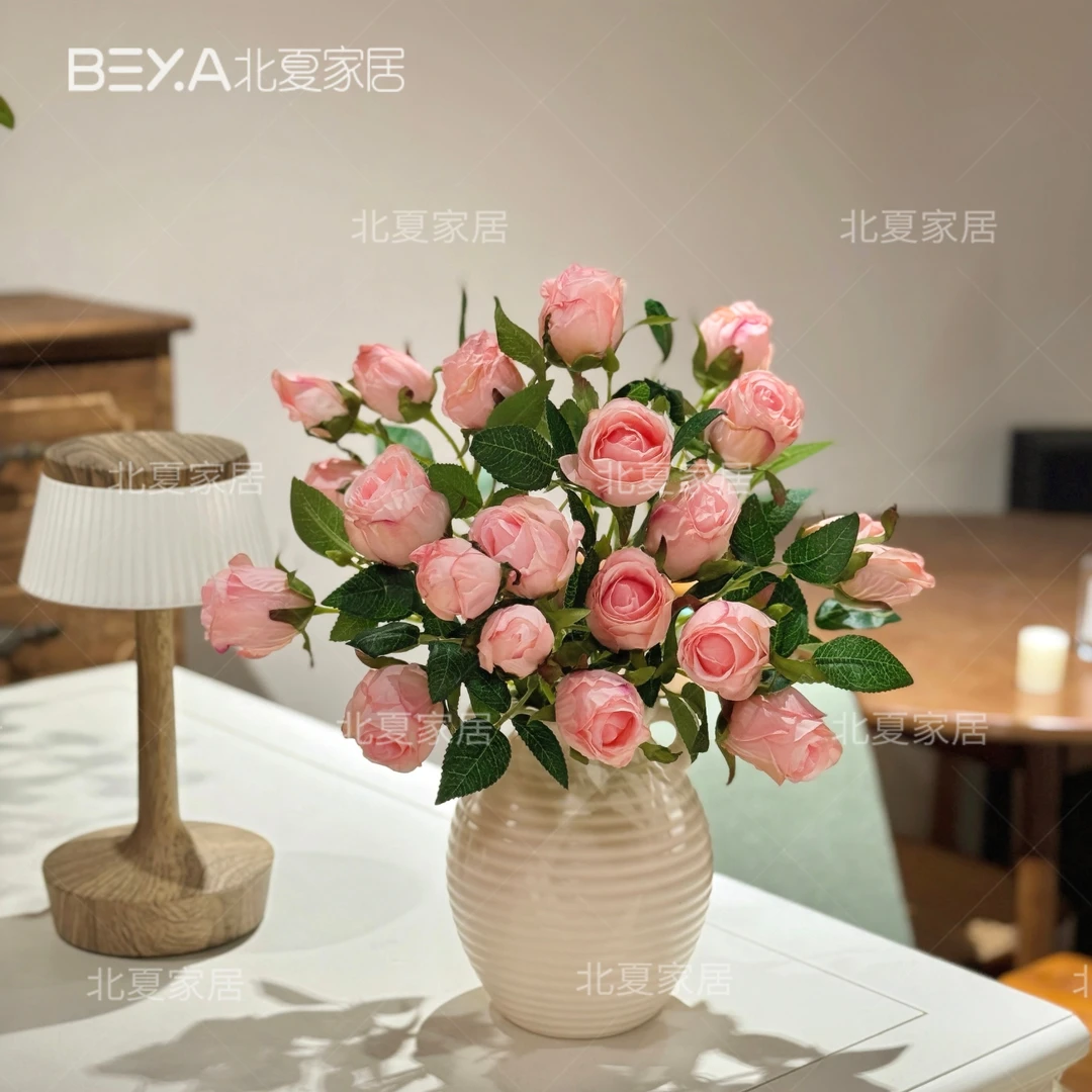 多头复古焦边玫瑰仿真花假花干枯玫瑰花束轻奢花卉焦边餐桌摆花
