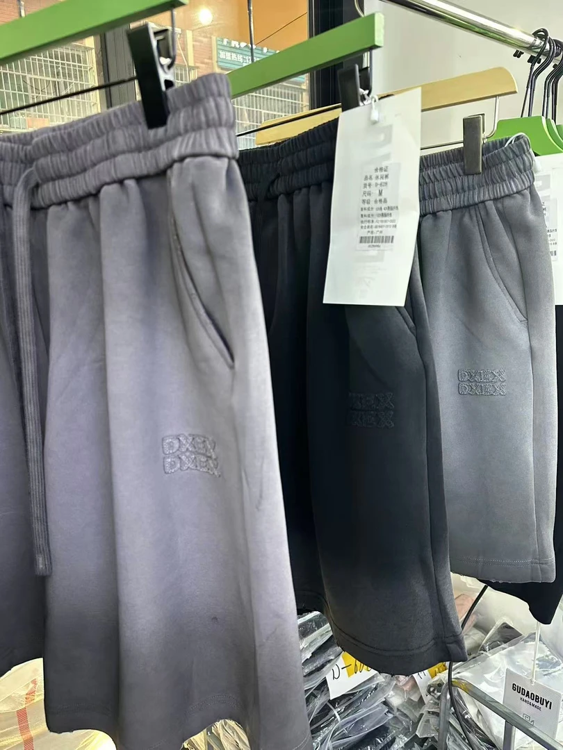 重工水洗做旧渐变运动休闲短裤刺绣磨边2025夏新款男裤潮流时尚