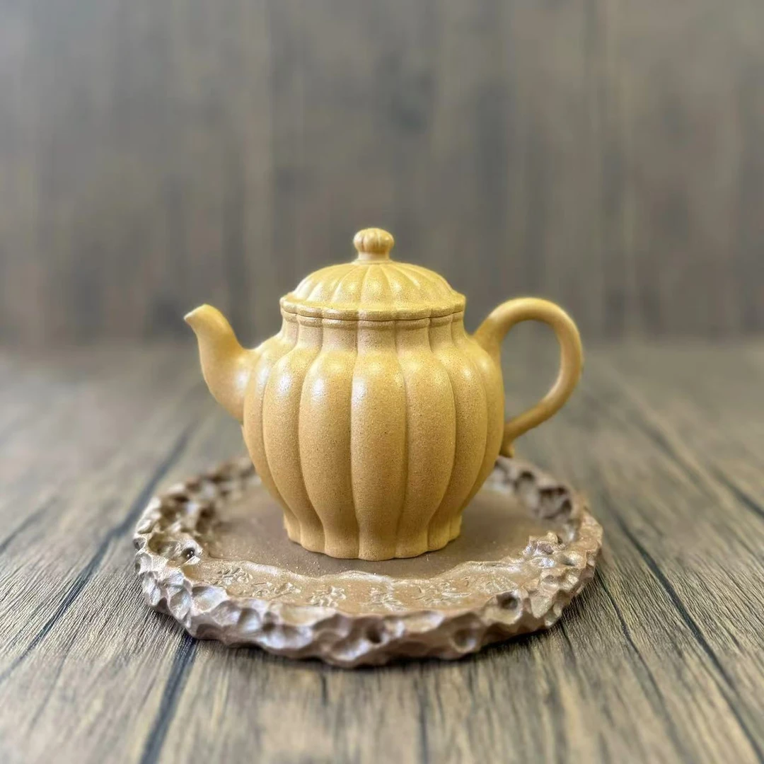 茶香紫器 黄金段【筋纹宫灯180CC】宜兴黄龙山原矿手工紫砂壶