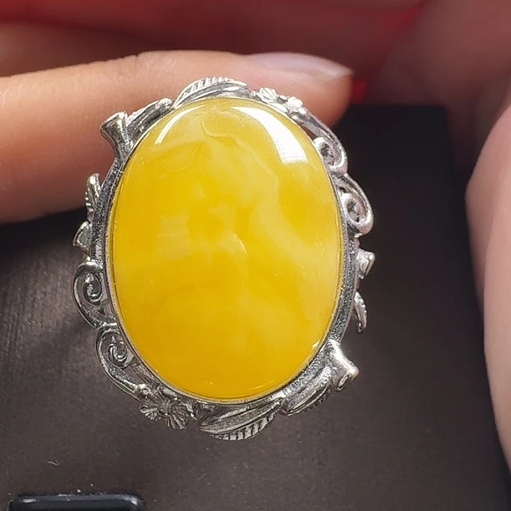 蜜蜡银S925镶嵌戒指戒指