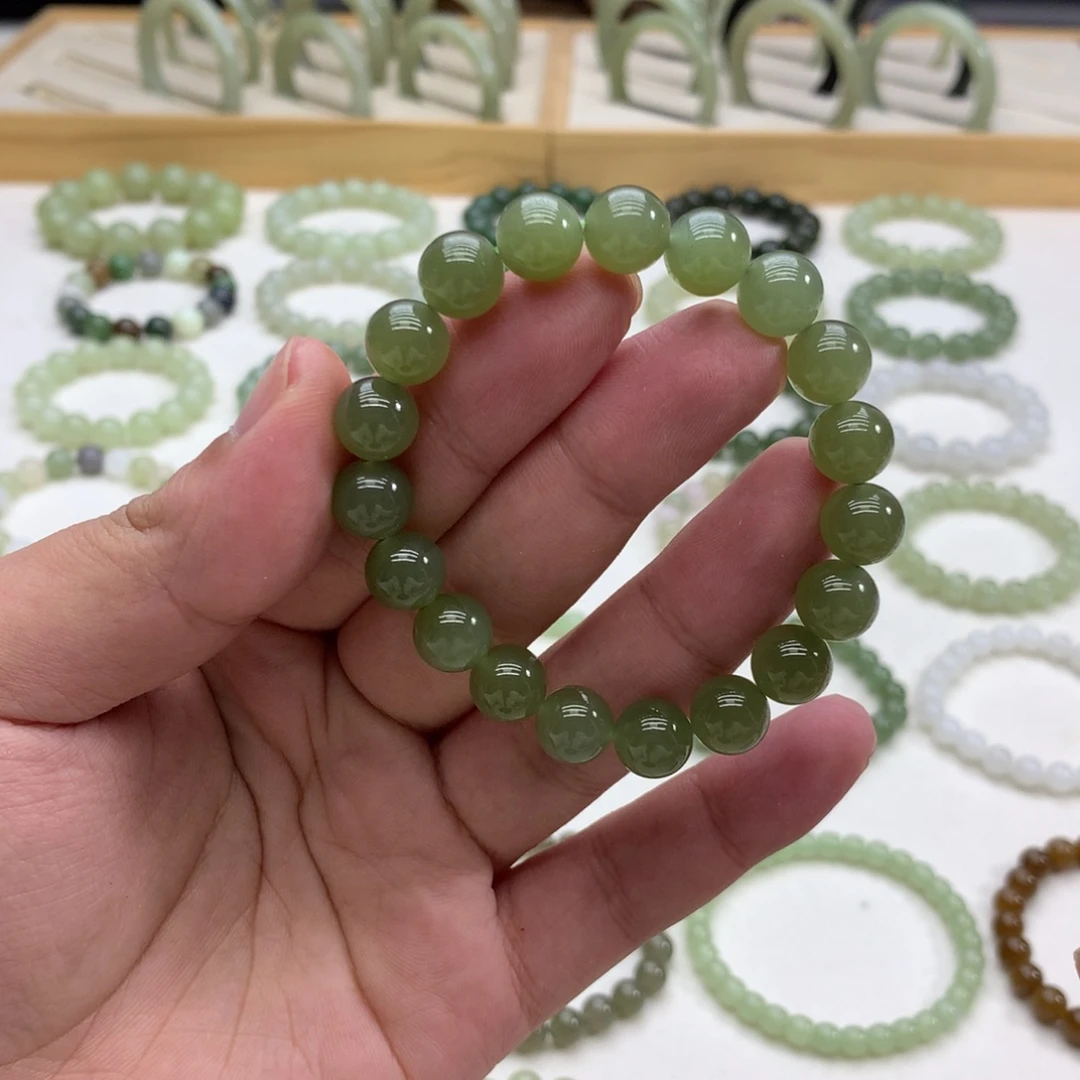 和田玉手串（湖水绿10）未镶嵌