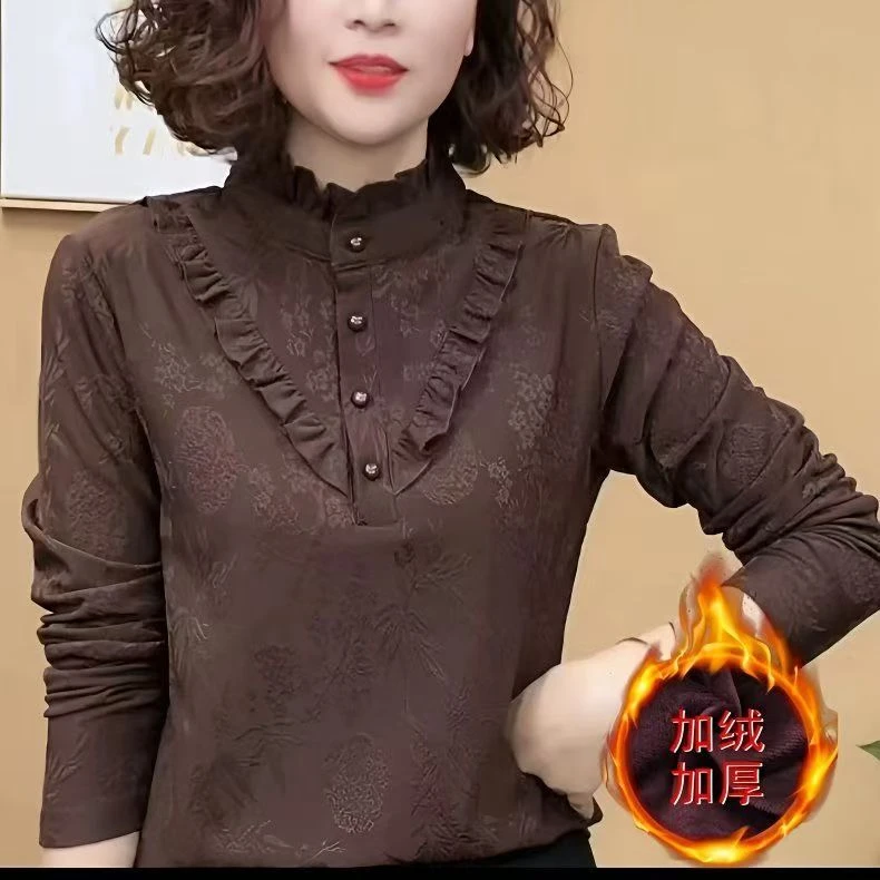 秋冬新款洋气磨毛女装妈妈上衣气质时尚百搭长袖女士打底衫减龄