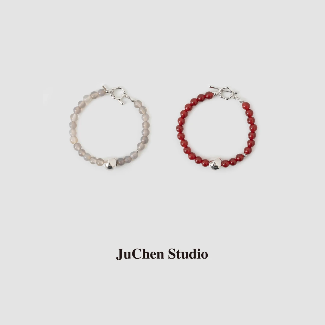 925银手链 吉祥止止 天然石拼肌理球精致叠戴OT扣手链SP250110-26