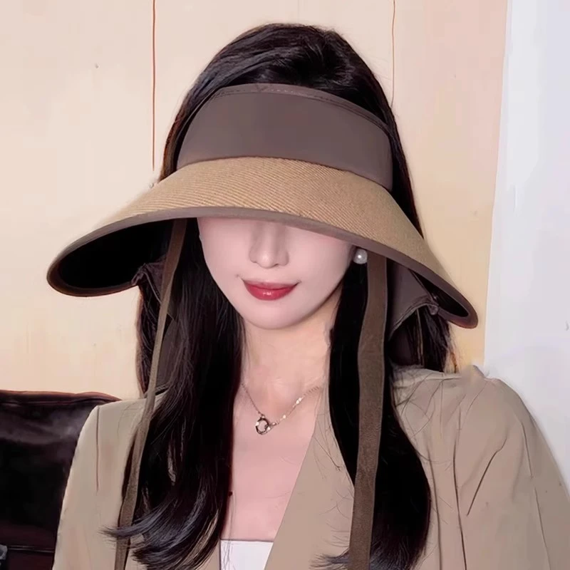 可折叠防晒空顶帽女夏遮脸遮阳帽【5.0升级加大帽檐带护颈设计】