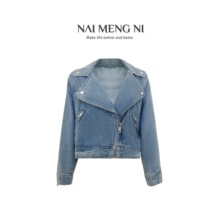 【火火】 WT-88852 拉链复古翻领潮流水洗短款牛仔外套