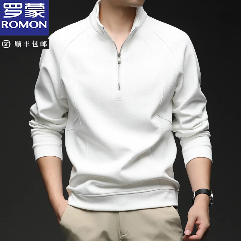 罗蒙男士秋冬季新款含棉长袖T恤半拉链立领卫衣休闲保暖男装潮流