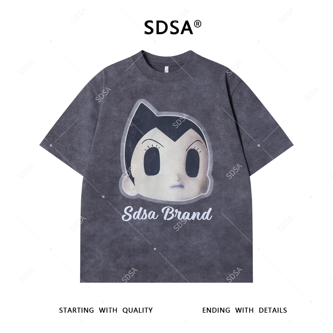 夏季高级感新款男士满天星阿童木字母印花短袖T恤百搭潮牌上衣