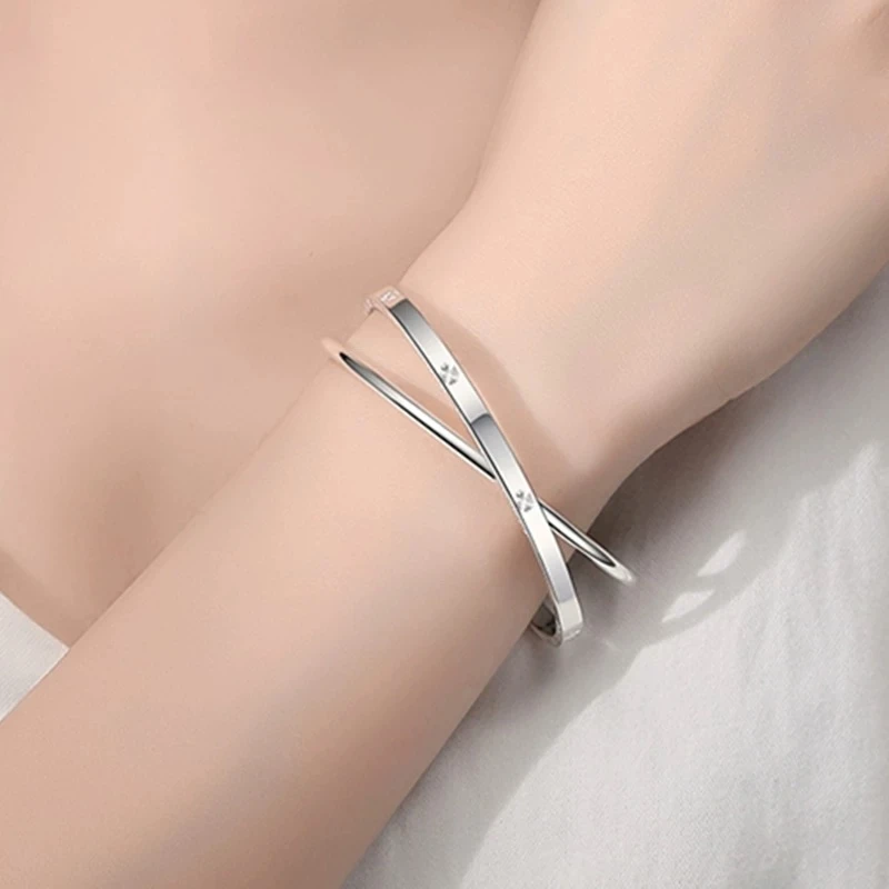 足银手镯25号链接足银999.9双环四叶草女高级感气质时尚年轻款