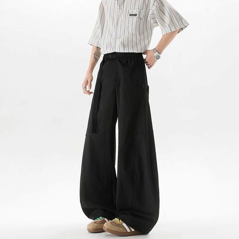 C7139美式廓形弯刀裤松弛感长腰带设计感解构拼接宽松休闲长裤