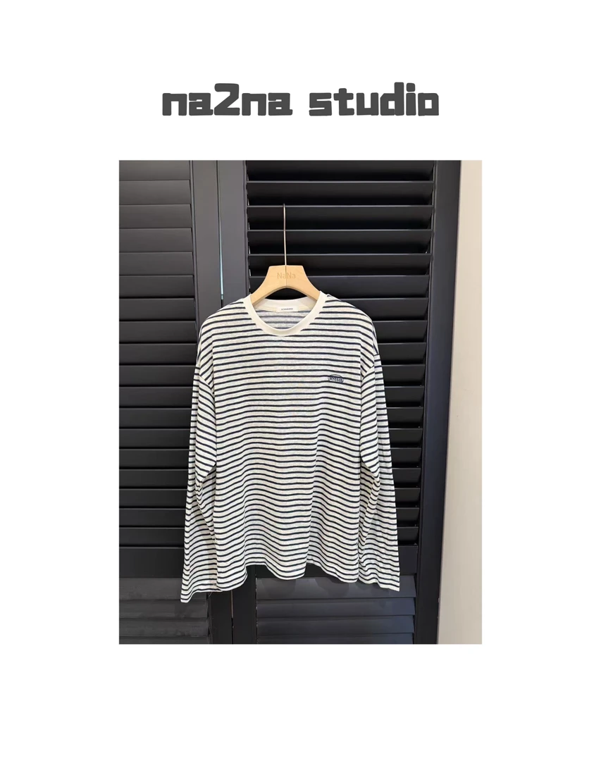 na2na 东大门 刺绣蓝白防晒麻衫（No退换）