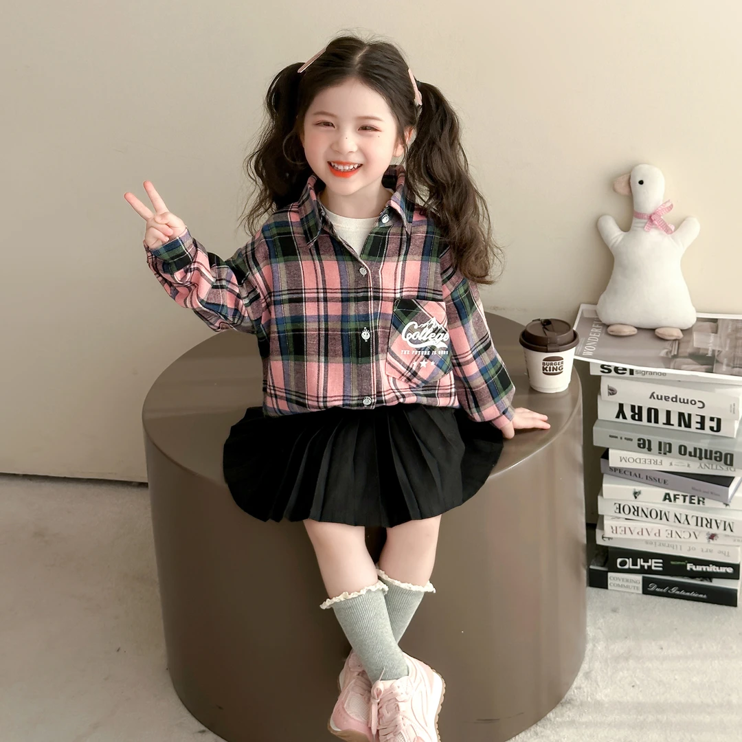 女童衬衫2025新款儿童春秋装衬衣女宝春秋洋气时髦格子上衣长袖潮