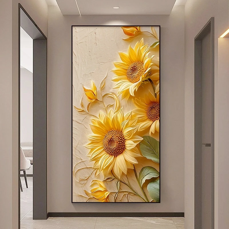 北欧风玄关装饰画向日葵温馨暖色简约走廊过道挂画肌理感入户挂画