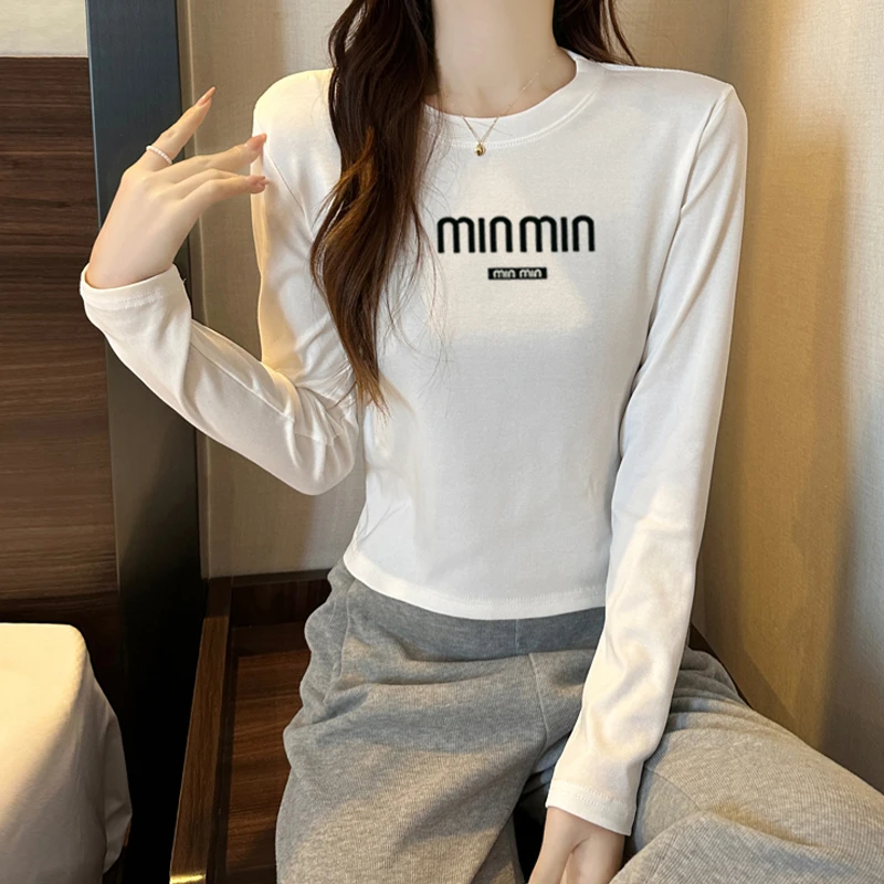 【minmin】短款秋冬长袖打底衫女纯色圆领百搭T恤修身显瘦上衣1601