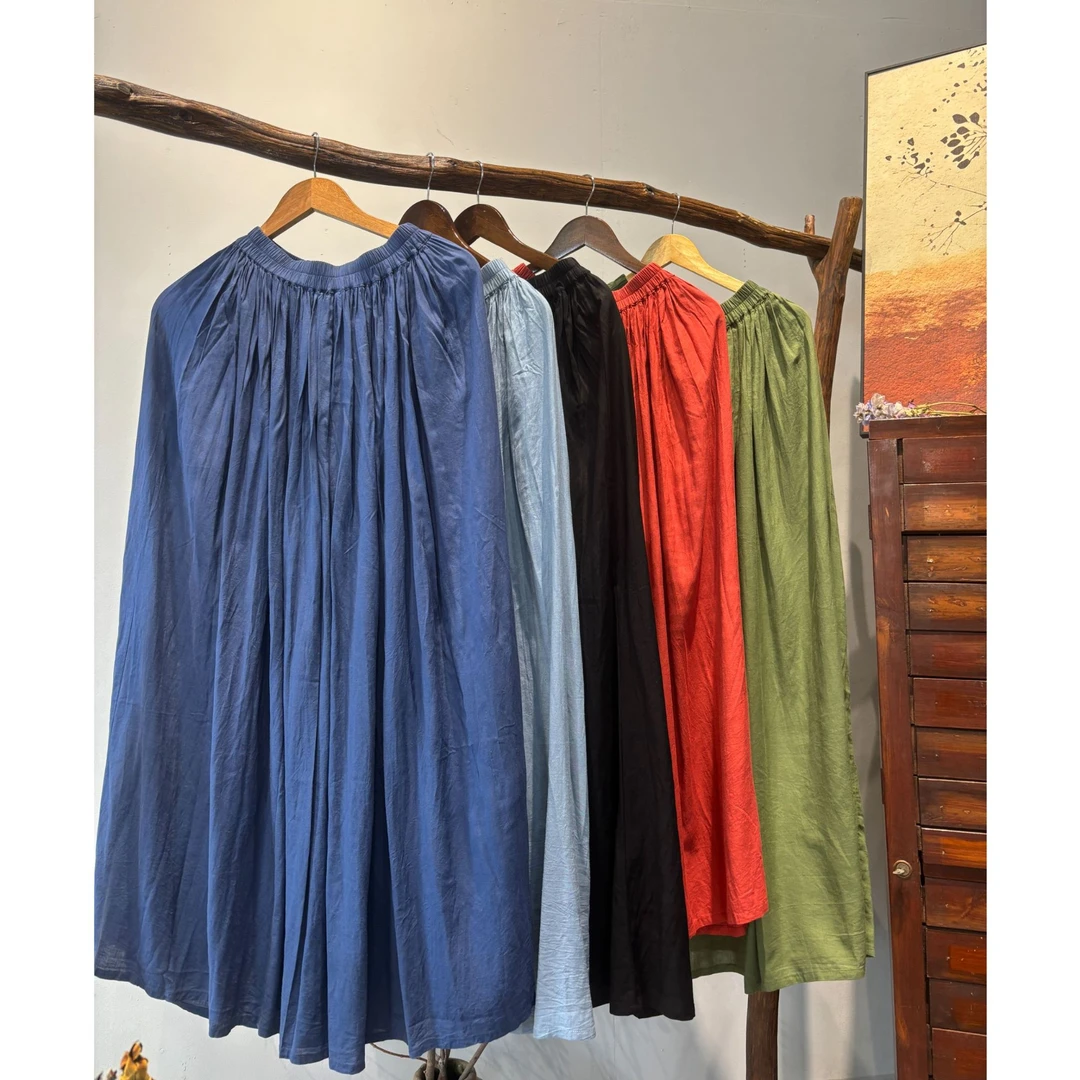 【棉麻半裙】夏款多色百褶百搭半身裙