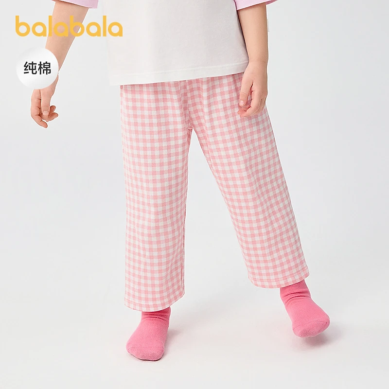 巴拉巴拉儿童睡裤夏季防蚊裤儿童家居裤男女童裤子中大童纯棉格纹