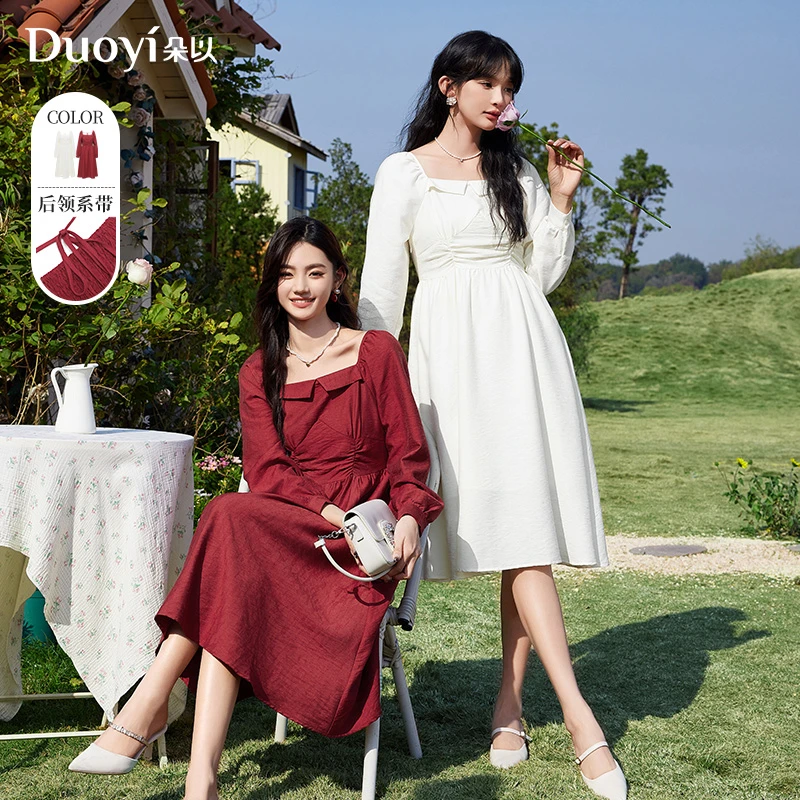 朵以春季新款连衣裙收腰复古长裙39VC806011