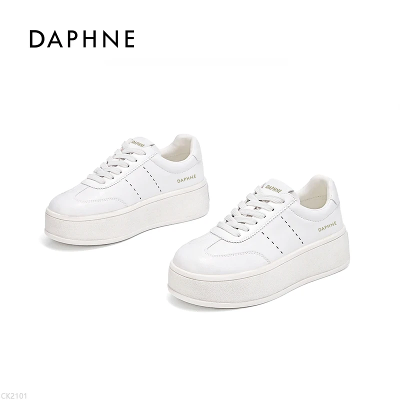 达芙妮2025白色显高女鞋潮流春季透气时尚系带增高韩版休闲厚底WD