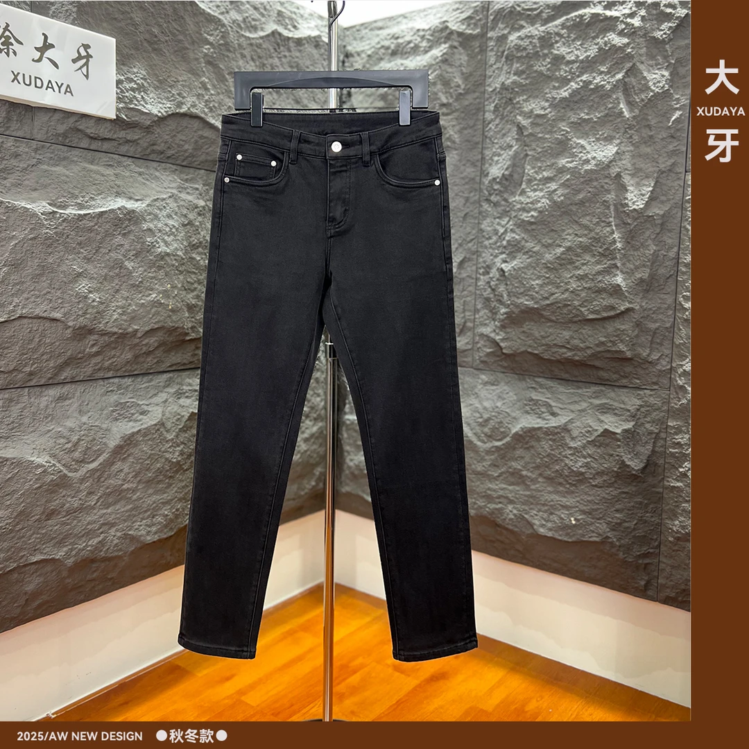 【大牙】977#深灰色牛仔裤2025秋冬季男时尚轻奢弹力修身小直筒